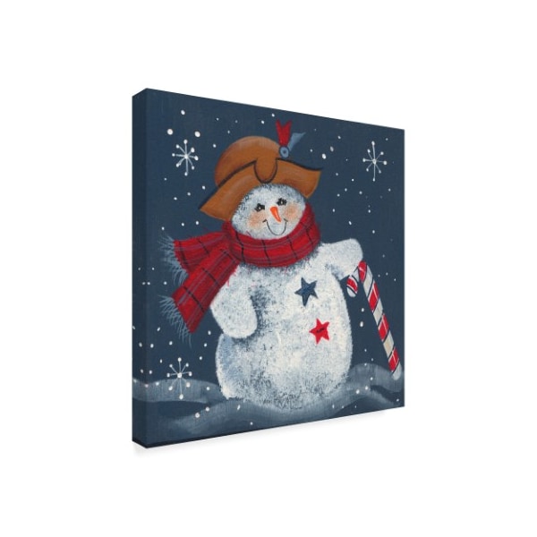 Beverly Johnston 'Snowman With Candy Cane' Canvas Art,18x18